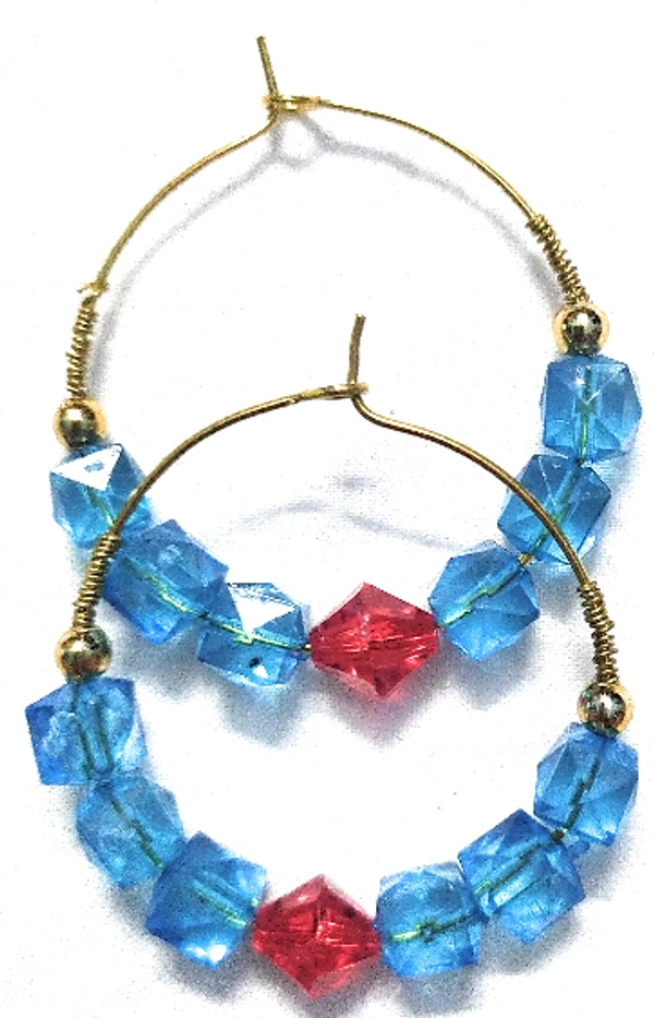 NIBRAS Blue Square-Cut Crystal Hoop Earrings - B09JM96ZKY, 5 gm, 4.5cm x 4cm x 1cm